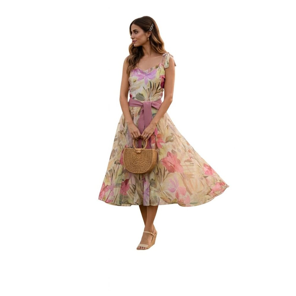 Blumarine Vintage Silk Floral Embellished Midi Dress S